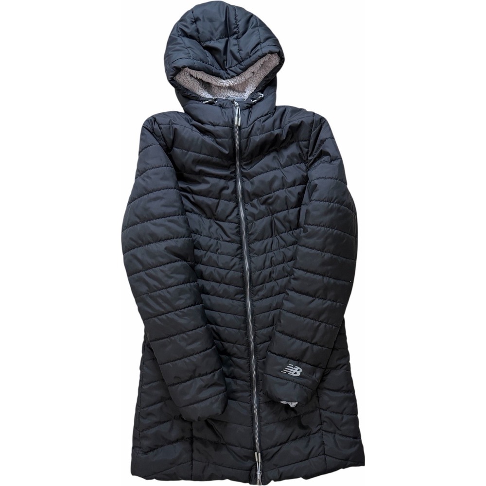 New Balance NB Heat Loft Quilted Hooded Puffer Jacket Black Women's S‎ Full Zip